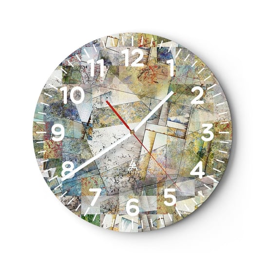 Zegar ścienny - Geometryczne przetasowanie - 30x30cm - Abstrakcja Mozaika Kolaż - Okrągły zegar ścienny - Nowoczeny Stylowy Zegar do salonu do kuchni - Cichy i Modny zegar ARTTOR