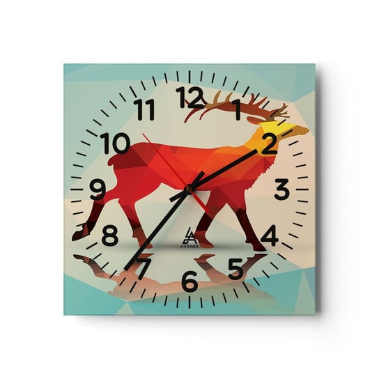 Zegar ścienny - Geometryczny jeleń - 30x30cm - Zwierzęta Jeleń Figura Geometryczna - Kwadratowy zegar ścienny - Nowoczeny Stylowy Zegar do salonu do kuchni - Cichy i Modny zegar ARTTOR