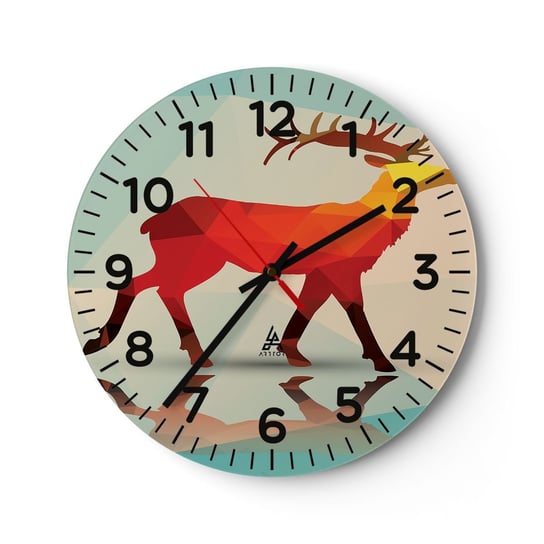 Zegar ścienny - Geometryczny jeleń - 30x30cm - Zwierzęta Jeleń Figura Geometryczna - Okrągły zegar ścienny - Nowoczeny Stylowy Zegar do salonu do kuchni - Cichy i Modny zegar ARTTOR