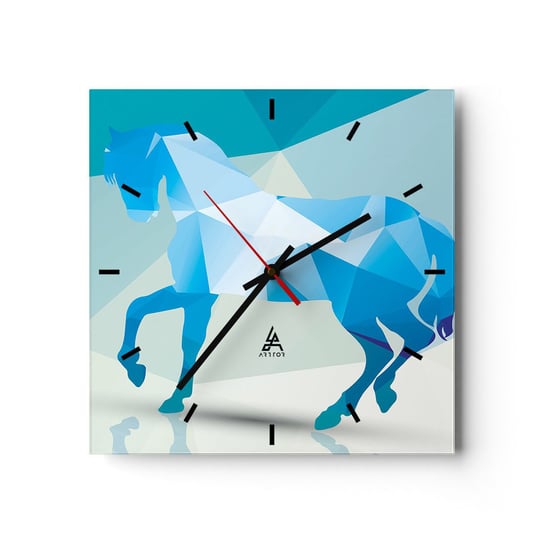 Zegar ścienny - Geometryczny koń w turkusie - 30x30cm - Zwierzęta Koń Figura Geometryczna - Kwadratowy zegar na szkle - Nowoczeny Stylowy Zegar do salonu do kuchni - Cichy i Modny zegar ARTTOR