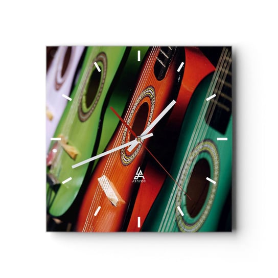 Zegar ścienny - Gitara ma wiele barw - 30x30cm - Muzyka Gitara Instrument Muzyczny - Kwadratowy zegar na szkle - Nowoczeny Stylowy Zegar do salonu do kuchni - Cichy i Modny zegar ARTTOR