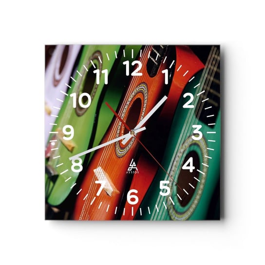Zegar ścienny - Gitara ma wiele barw - 40x40cm - Muzyka Gitara Instrument Muzyczny - Kwadratowy zegar szklany - Nowoczeny Stylowy Zegar do salonu do kuchni - Cichy i Modny zegar ARTTOR