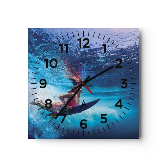 Zegar ścienny - Głębia radości - 30x30cm - Surfing Kobieta Sport - Kwadratowy zegar ścienny - Nowoczeny Stylowy Zegar do salonu do kuchni - Cichy i Modny zegar ARTTOR