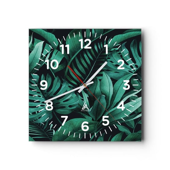 Zegar ścienny - Głębia tropikalnej zieleni - 40x40cm - Roślina Egzotyczna Liść Palmy Liść Monstera - Kwadratowy zegar szklany - Nowoczeny Stylowy Zegar do salonu do kuchni - Cichy i Modny zegar ARTTOR