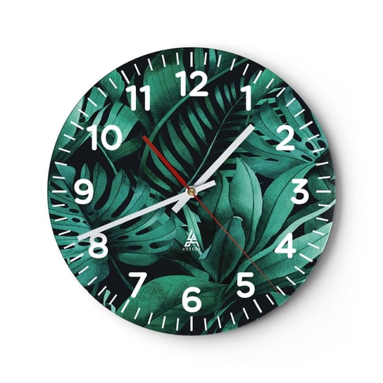 Zegar ścienny - Głębia tropikalnej zieleni - 40x40cm - Roślina Egzotyczna Liść Palmy Liść Monstera - Okrągły zegar szklany - Nowoczeny Stylowy Zegar do salonu do kuchni - Cichy i Modny zegar ARTTOR