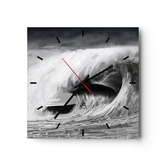 Zegar ścienny - Gniew oceanu - 30x30cm - Morze Ocean Wysoko Fala - Kwadratowy zegar na szkle - Nowoczeny Stylowy Zegar do salonu do kuchni - Cichy i Modny zegar ARTTOR