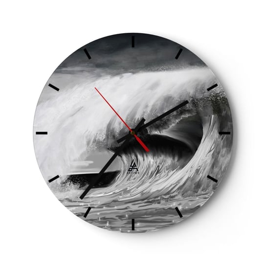 Zegar ścienny - Gniew oceanu - 30x30cm - Morze Ocean Wysoko Fala - Okrągły zegar na szkle - Nowoczeny Stylowy Zegar do salonu do kuchni - Cichy i Modny zegar ARTTOR