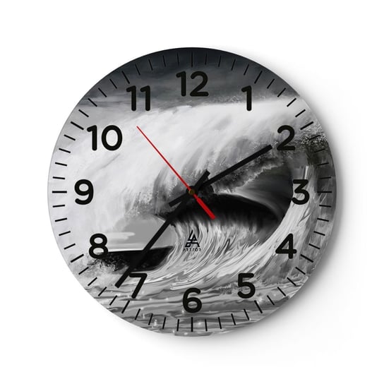 Zegar ścienny - Gniew oceanu - 40x40cm - Morze Ocean Wysoko Fala - Okrągły zegar szklany - Nowoczeny Stylowy Zegar do salonu do kuchni - Cichy i Modny zegar ARTTOR