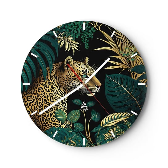 Zegar ścienny - Gospodarz w dżungli - 30x30cm - Lampart Dżungla Tropikalny - Okrągły zegar na szkle - Nowoczeny Stylowy Zegar do salonu do kuchni - Cichy i Modny zegar ARTTOR