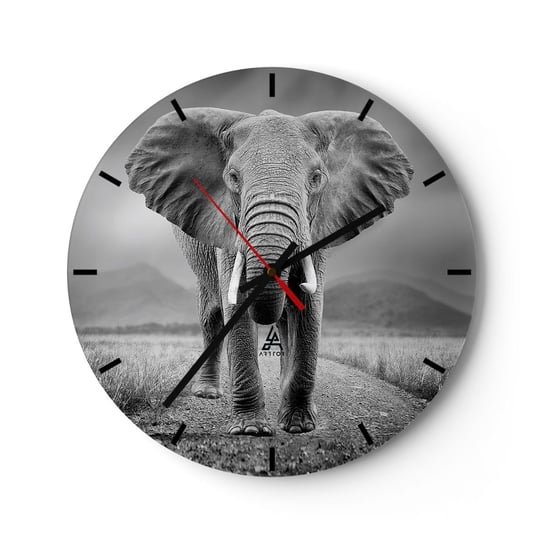 Zegar ścienny - Gospodarz wita - 30x30cm - Słoń Zwierzęta Krajobraz - Okrągły zegar na szkle - Nowoczeny Stylowy Zegar do salonu do kuchni - Cichy i Modny zegar ARTTOR
