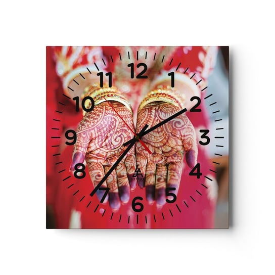 Zegar ścienny - Gotowa złapać szczęście - 30x30cm - Kobiece Dłonie Orientalne Wzory Indie - Kwadratowy zegar ścienny - Nowoczeny Stylowy Zegar do salonu do kuchni - Cichy i Modny zegar ARTTOR