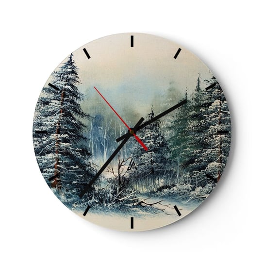 Zegar ścienny - Gotowe do Świąt - 30x30cm - Krajobraz Las Natura - Okrągły zegar na szkle - Nowoczeny Stylowy Zegar do salonu do kuchni - Cichy i Modny zegar ARTTOR