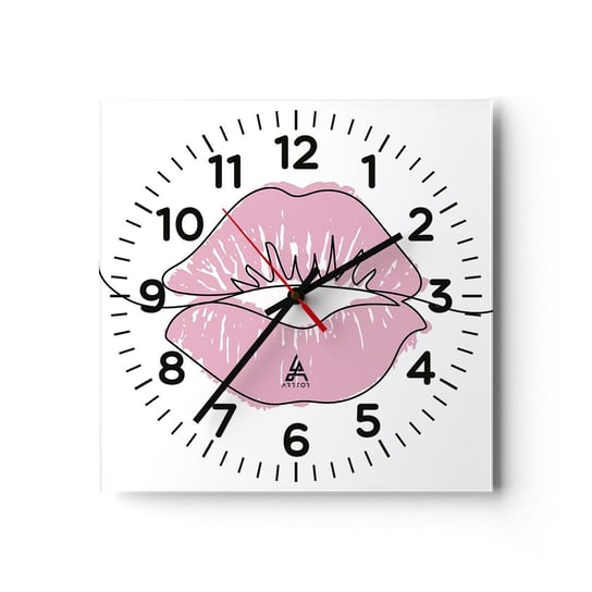 Zegar ścienny - Gotowy do pocałunku? - 30x30cm - Grafika Różowe Usta Sztuka - Kwadratowy zegar ścienny - Nowoczeny Stylowy Zegar do salonu do kuchni - Cichy i Modny zegar ARTTOR