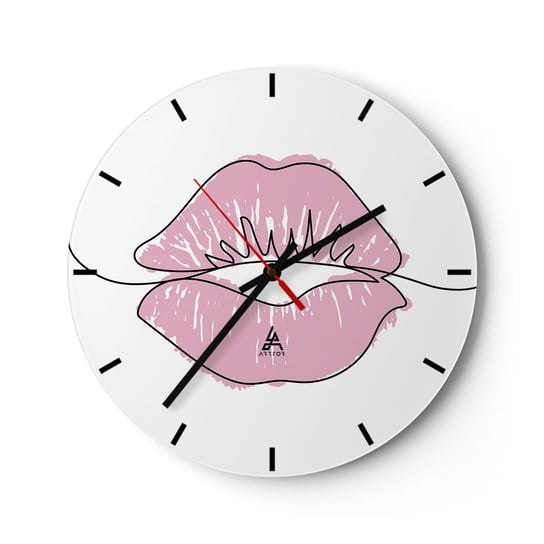 Zegar ścienny - Gotowy do pocałunku? - 30x30cm - Grafika Różowe Usta Sztuka - Okrągły zegar na szkle - Nowoczeny Stylowy Zegar do salonu do kuchni - Cichy i Modny zegar ARTTOR