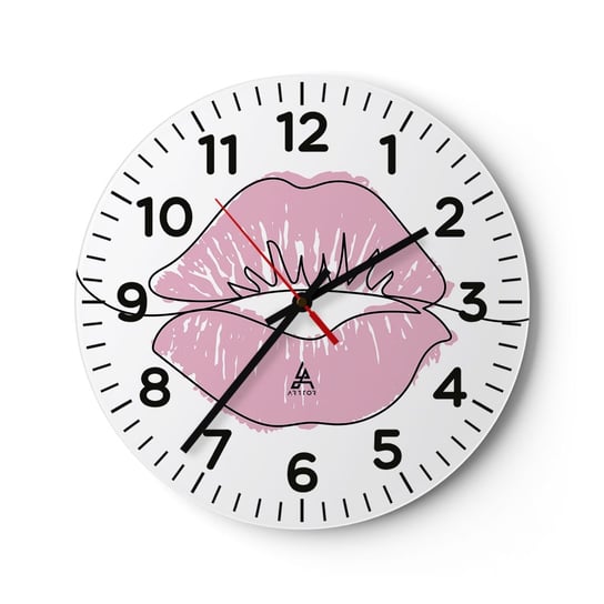 Zegar ścienny - Gotowy do pocałunku? - 40x40cm - Grafika Różowe Usta Sztuka - Okrągły zegar szklany - Nowoczeny Stylowy Zegar do salonu do kuchni - Cichy i Modny zegar ARTTOR
