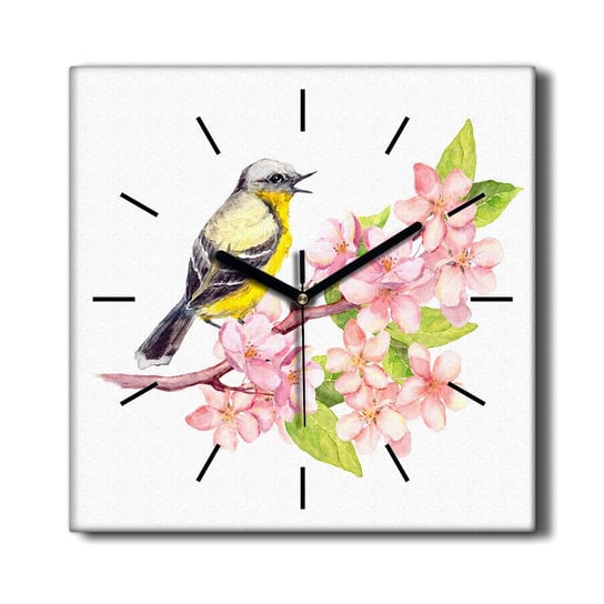 Zegar ścienny grafika na płótnie Ptak kwiaty 30x30, Coloray Coloray