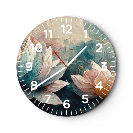Zegar ścienny - Gwiazdy jeziora - 40x40cm - Kwiaty Art Deco Lotos - Okrągły zegar szklany - Nowoczeny Stylowy Zegar do salonu do kuchni - Cichy i Modny zegar ARTTOR