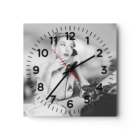 Zegar ścienny -  Halo, tu lata 50. - 30x30cm - Vintage Czarno-Biały Retro - Kwadratowy zegar ścienny - Nowoczeny Stylowy Zegar do salonu do kuchni - Cichy i Modny zegar ARTTOR