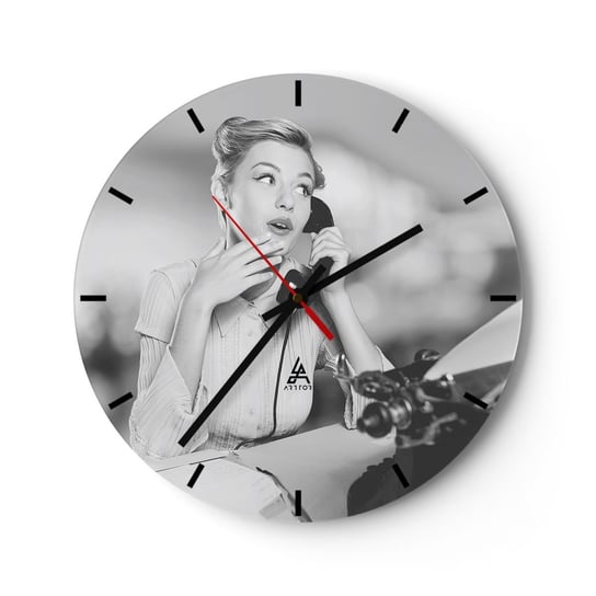 Zegar ścienny - Halo, tu lata 50. - 30x30cm - Vintage Czarno-Biały Retro - Okrągły zegar na szkle - Nowoczeny Stylowy Zegar do salonu do kuchni - Cichy i Modny zegar ARTTOR