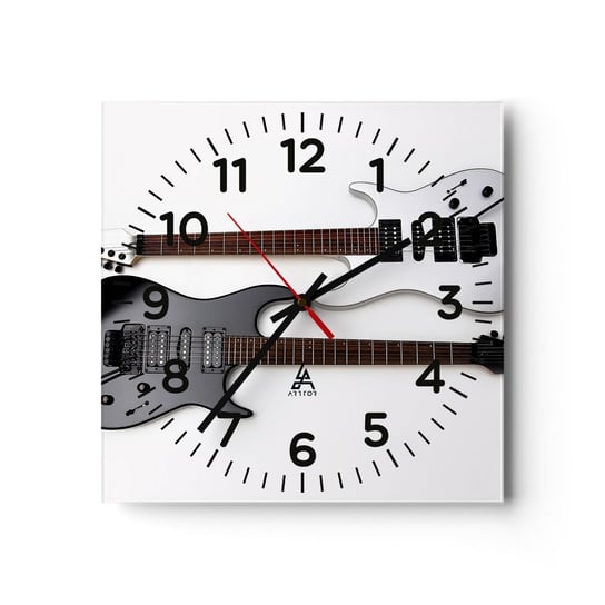 Zegar ścienny - Harmonia kształtów - 30x30cm - Muzyka Gitara Elektryczna Instrument Muzyczny - Kwadratowy zegar ścienny - Nowoczeny Stylowy Zegar do salonu do kuchni - Cichy i Modny zegar ARTTOR
