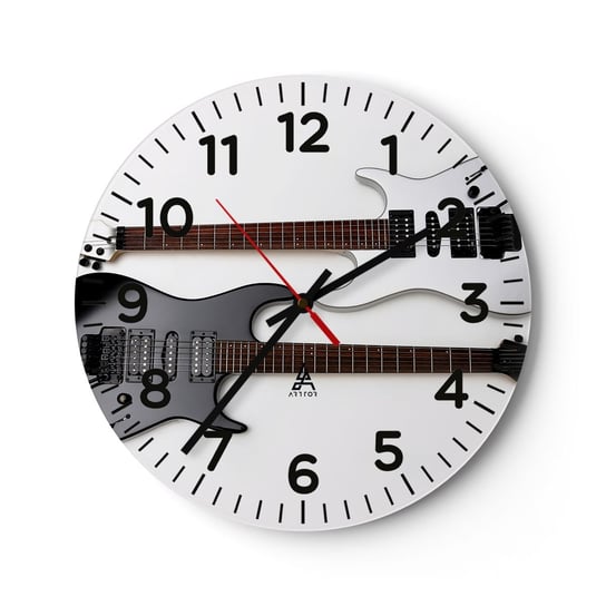 Zegar ścienny - Harmonia kształtów - 30x30cm - Muzyka Gitara Elektryczna Instrument Muzyczny - Okrągły zegar ścienny - Nowoczeny Stylowy Zegar do salonu do kuchni - Cichy i Modny zegar ARTTOR