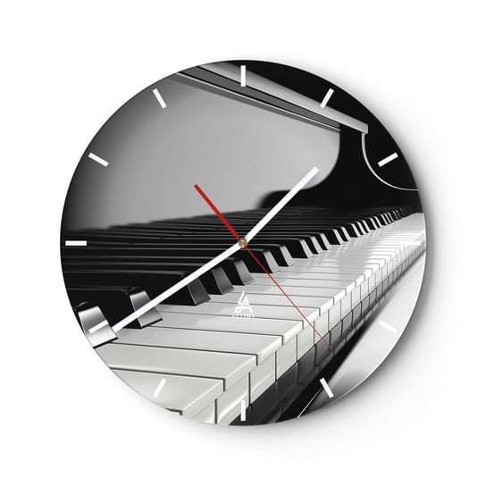 Zegar ścienny - Harmonia kształtów i barw - 30x30cm - Fortepian Pianino Muzyka - Okrągły zegar na szkle - Nowoczeny Stylowy Zegar do salonu do kuchni - Cichy i Modny zegar ARTTOR