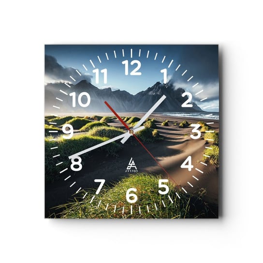 Zegar ścienny - Harmonia żywiołów - 30x30cm - Krajobraz Islandia Góry - Kwadratowy zegar ścienny - Nowoczeny Stylowy Zegar do salonu do kuchni - Cichy i Modny zegar ARTTOR