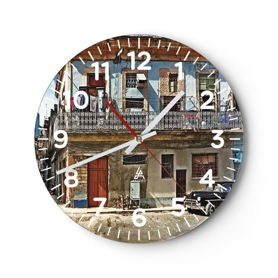 Zegar ścienny - Hawańskie klimaty - 40x40cm - Miasto Hawana Architektura - Okrągły zegar szklany - Nowoczeny Stylowy Zegar do salonu do kuchni - Cichy i Modny zegar ARTTOR