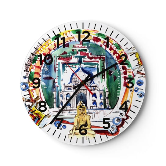 Zegar ścienny - Hinduska równowaga świata - 40x40cm - Budda Indie Buddyzm - Okrągły zegar szklany - Nowoczeny Stylowy Zegar do salonu do kuchni - Cichy i Modny zegar ARTTOR