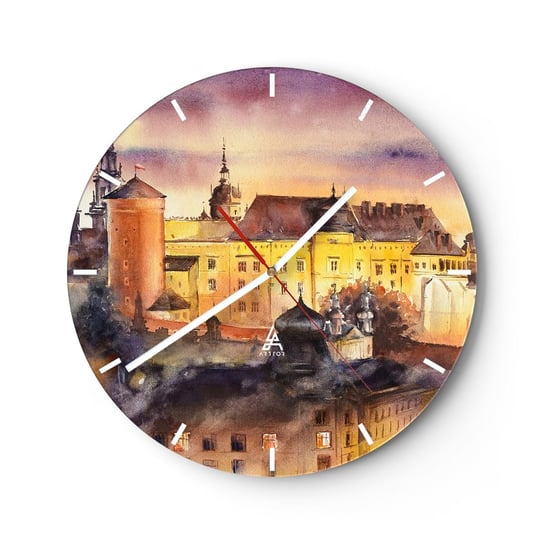 Zegar ścienny - Historia i baśń - 30x30cm - Zamek Klasyczny Architektura - Okrągły zegar na szkle - Nowoczeny Stylowy Zegar do salonu do kuchni - Cichy i Modny zegar ARTTOR