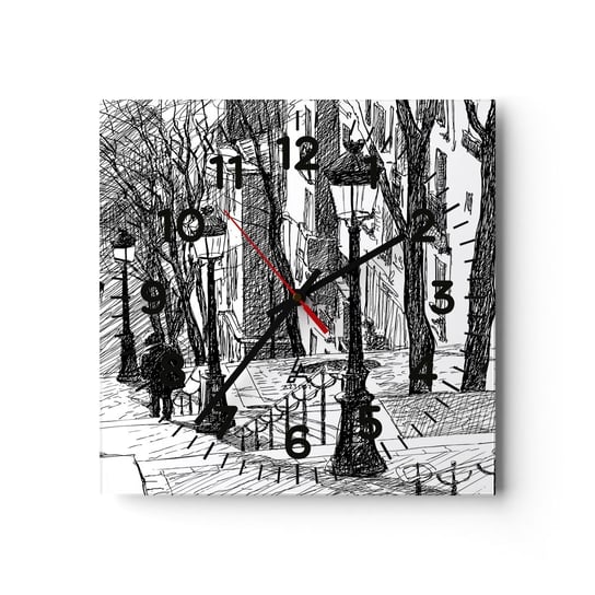 Zegar ścienny - Historia miłosna czy opowieśc grozy? - 30x30cm - Montmartre Architektura Paryż - Kwadratowy zegar ścienny - Nowoczeny Stylowy Zegar do salonu do kuchni - Cichy i Modny zegar ARTTOR