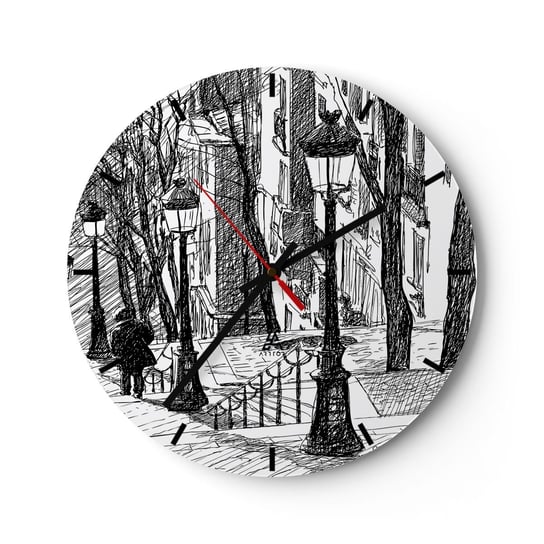 Zegar ścienny - Historia miłosna czy opowieśc grozy? - 40x40cm - Montmartre Architektura Paryż - Okrągły zegar ścienny - Nowoczeny Stylowy Zegar do salonu do kuchni - Cichy i Modny zegar ARTTOR