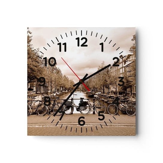 Zegar ścienny - Holenderskie klimaty - 40x40cm - Miasto Amsterdam Rower - Kwadratowy zegar szklany - Nowoczeny Stylowy Zegar do salonu do kuchni - Cichy i Modny zegar ARTTOR