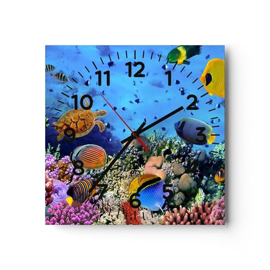 Zegar ścienny - I co my wiemy o życiu... - 30x30cm - Rafa Koralowa Podwodny Świat Ryby - Kwadratowy zegar ścienny - Nowoczeny Stylowy Zegar do salonu do kuchni - Cichy i Modny zegar ARTTOR