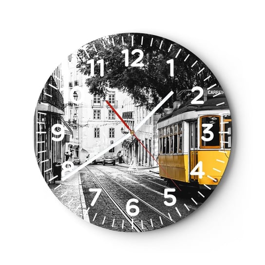 Zegar ścienny - I fado w tle - 30x30cm - Retro Tramwaj Architektura - Okrągły zegar ścienny - Nowoczeny Stylowy Zegar do salonu do kuchni - Cichy i Modny zegar ARTTOR