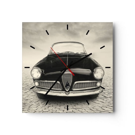 Zegar ścienny - I jak mnie nie kochać? - 40x40cm - Samochód Vintage Czarno-Biały - Kwadratowy zegar ścienny - Nowoczeny Stylowy Zegar do salonu do kuchni - Cichy i Modny zegar ARTTOR