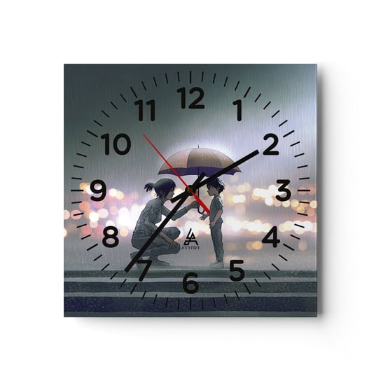 Zegar ścienny - I już jest wszystko dobrze - 30x30cm - Dla Dzieci Rodzina Parasol - Kwadratowy zegar ścienny - Nowoczeny Stylowy Zegar do salonu do kuchni - Cichy i Modny zegar ARTTOR