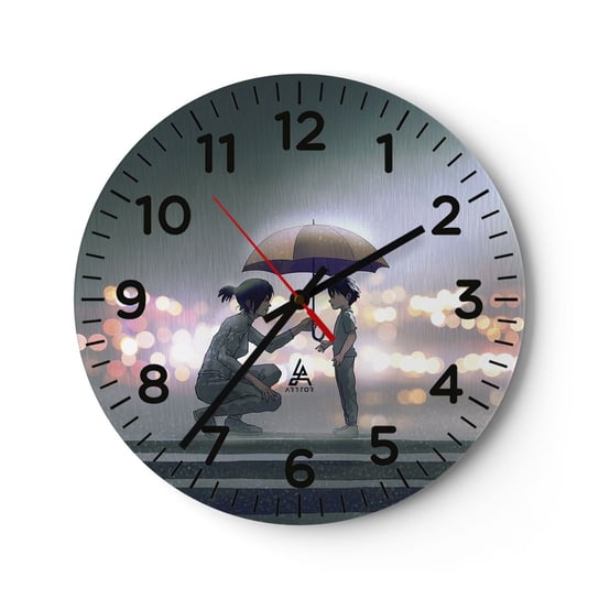 Zegar ścienny - I już jest wszystko dobrze - 40x40cm - Dla Dzieci Rodzina Parasol - Okrągły zegar szklany - Nowoczeny Stylowy Zegar do salonu do kuchni - Cichy i Modny zegar ARTTOR