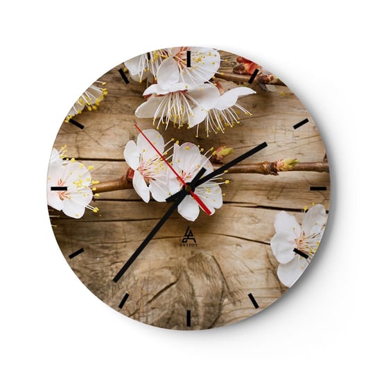 Zegar ścienny - I stała się wiosna - 40x40cm - Kwiaty Gałązka Z Kwiatami Natura - Okrągły zegar ścienny - Nowoczeny Stylowy Zegar do salonu do kuchni - Cichy i Modny zegar ARTTOR