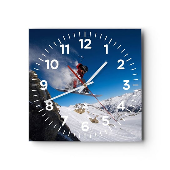 Zegar ścienny - I stałeś się częścią przestrzeni - 40x40cm - Krajobraz Snowboard Sport - Kwadratowy zegar szklany - Nowoczeny Stylowy Zegar do salonu do kuchni - Cichy i Modny zegar ARTTOR