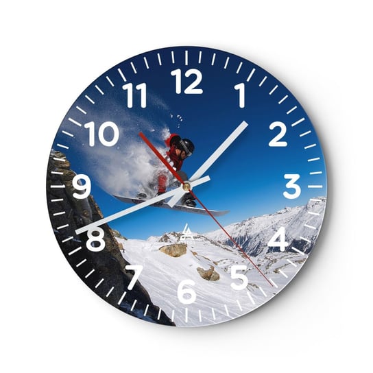 Zegar ścienny - I stałeś się częścią przestrzeni - 40x40cm - Krajobraz Snowboard Sport - Okrągły zegar szklany - Nowoczeny Stylowy Zegar do salonu do kuchni - Cichy i Modny zegar ARTTOR