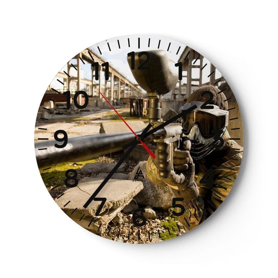 Zegar ścienny - I ty możesz zostać bohaterem - 40x40cm - Paintball Sport Militaria - Okrągły zegar szklany - Nowoczeny Stylowy Zegar do salonu do kuchni - Cichy i Modny zegar ARTTOR