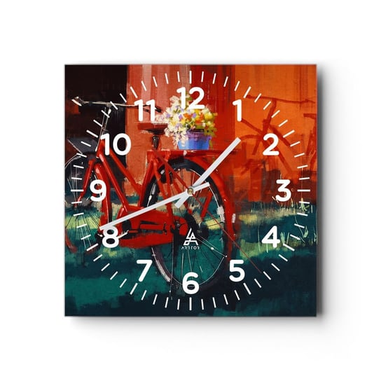 Zegar ścienny - I want to ride my bicycle - 30x30cm - Rower Vintage Kwiaty W Doniczce Podróż - Kwadratowy zegar ścienny - Nowoczeny Stylowy Zegar do salonu do kuchni - Cichy i Modny zegar ARTTOR