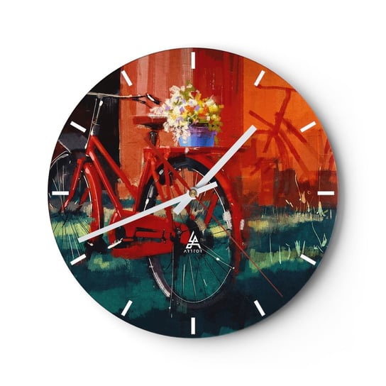 Zegar ścienny - I want to ride my bicycle - 30x30cm - Rower Vintage Kwiaty W Doniczce Podróż - Okrągły zegar na szkle - Nowoczeny Stylowy Zegar do salonu do kuchni - Cichy i Modny zegar ARTTOR