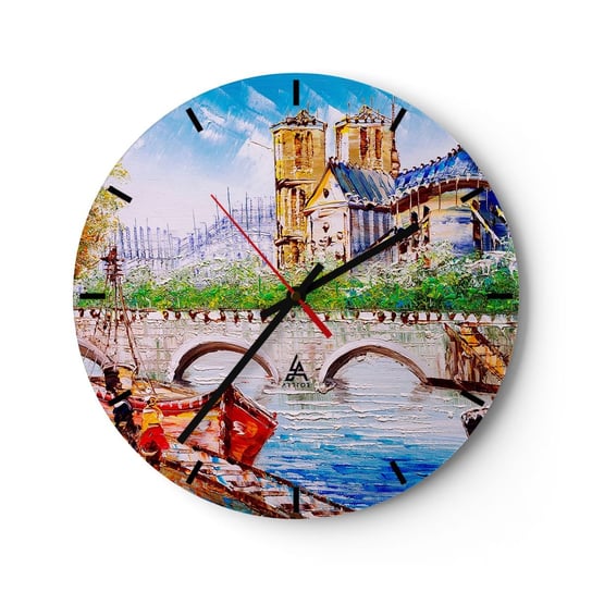Zegar ścienny - Ich czas nigdy nie mija - 30x30cm - Miasto Paryż Architektura - Okrągły zegar na szkle - Nowoczeny Stylowy Zegar do salonu do kuchni - Cichy i Modny zegar ARTTOR