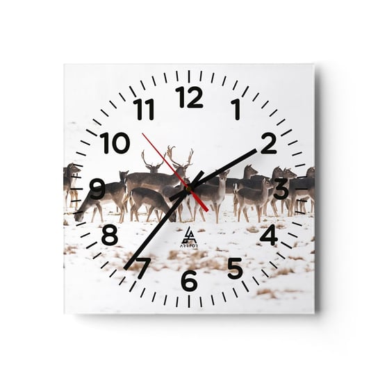 Zegar ścienny - Idą święta? - 30x30cm - Zwierzęta Jeleń Natura - Kwadratowy zegar ścienny - Nowoczeny Stylowy Zegar do salonu do kuchni - Cichy i Modny zegar ARTTOR
