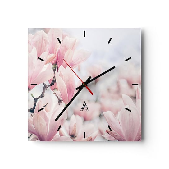 Zegar ścienny - Ideał subtelności - 30x30cm - Magnolia Kwiaty Drzewo Magnolii - Kwadratowy zegar na szkle - Nowoczeny Stylowy Zegar do salonu do kuchni - Cichy i Modny zegar ARTTOR