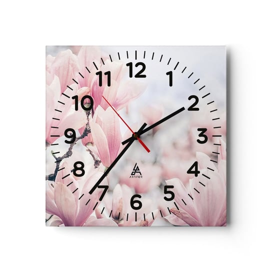 Zegar ścienny - Ideał subtelności - 30x30cm - Magnolia Kwiaty Drzewo Magnolii - Kwadratowy zegar ścienny - Nowoczeny Stylowy Zegar do salonu do kuchni - Cichy i Modny zegar ARTTOR