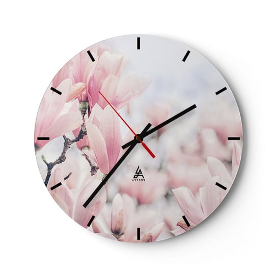 Zegar ścienny - Ideał subtelności - 30x30cm - Magnolia Kwiaty Drzewo Magnolii - Okrągły zegar na szkle - Nowoczeny Stylowy Zegar do salonu do kuchni - Cichy i Modny zegar ARTTOR