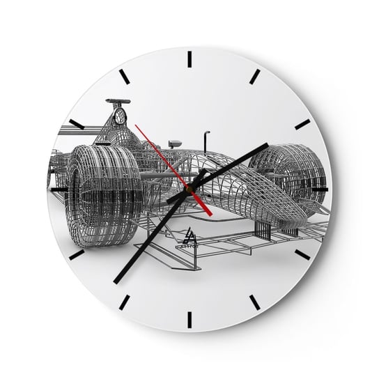 Zegar ścienny - Idealna konstrukcja - idea pędu - 30x30cm - 3D Samochód Wyścigowy Grafika - Okrągły zegar na szkle - Nowoczeny Stylowy Zegar do salonu do kuchni - Cichy i Modny zegar ARTTOR